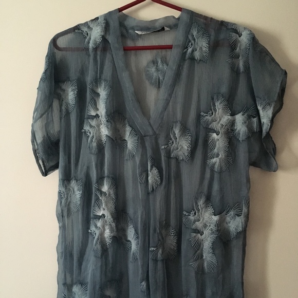 ZARA Blue Chiffon Embroidered Maxi Dress Kaftan XS - Picture 2 of 5